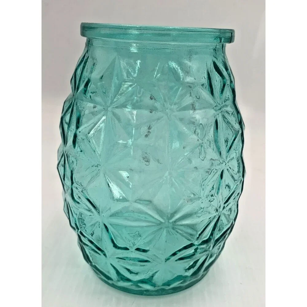Vintage Polatis Glass Aquamarine Pineapple Jar/Vase/Candle Holder Coastal Decor